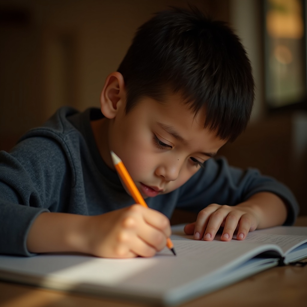 Chico esforzándose con la tarea
