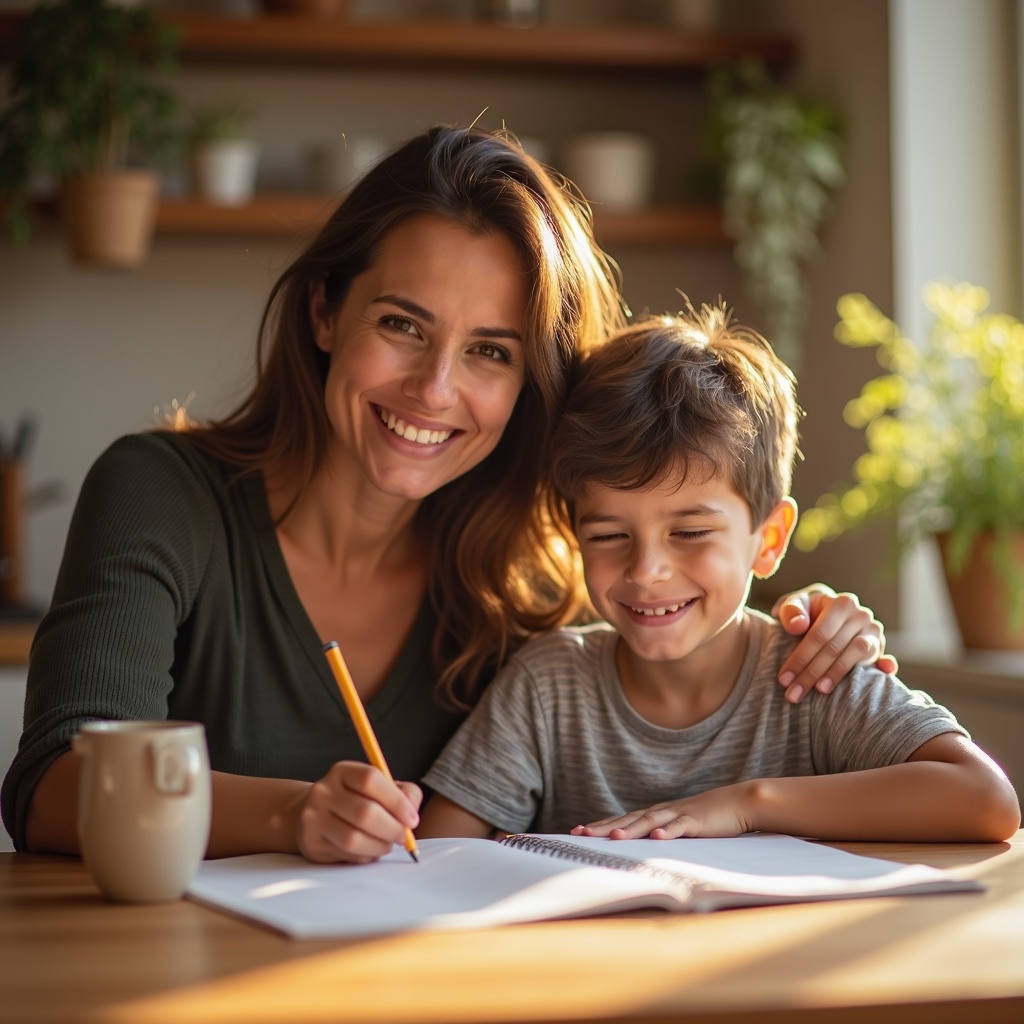 Familia revisando tarjetas juntos